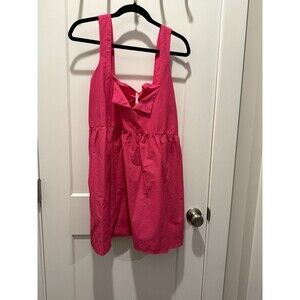 Daily Practice Anthropologie Women Mini Dress Magenta Hot Pink  L Split Neck $98